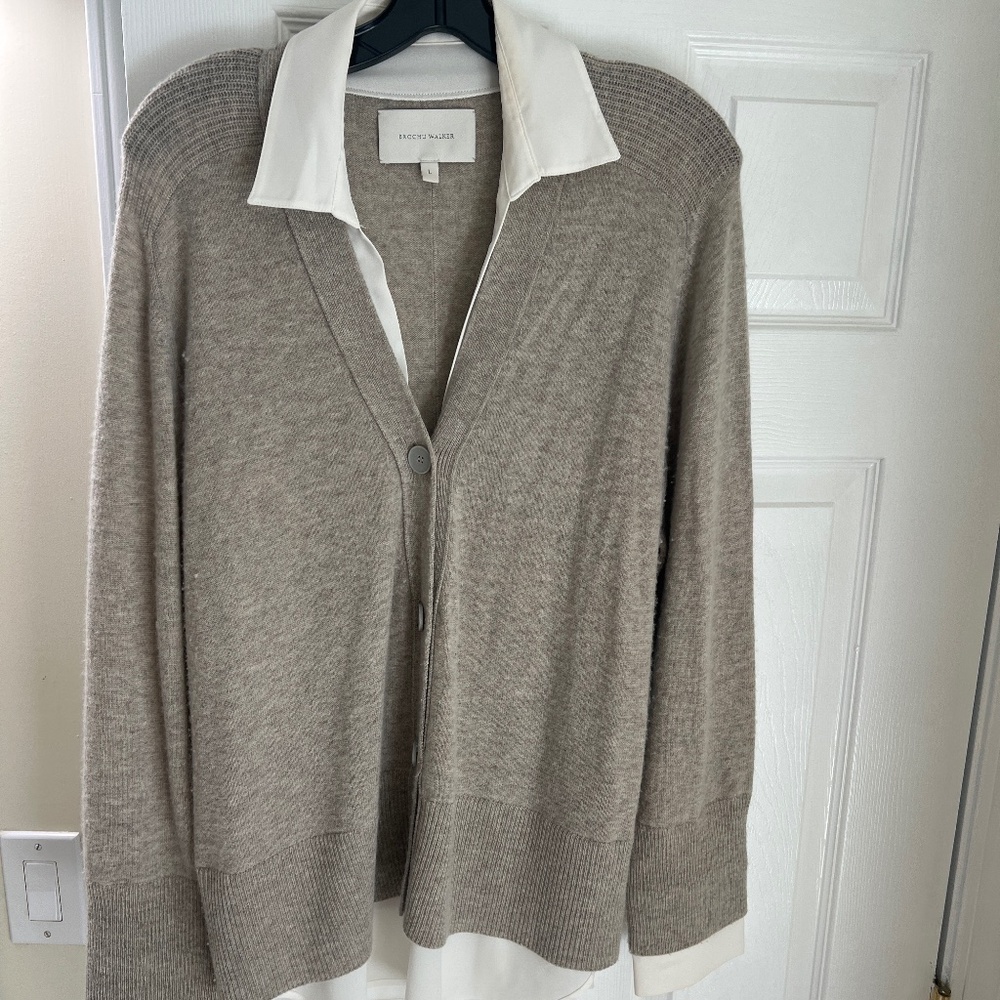 Brochu Walker Taupe Button-Front V-Neck Cardigan Sweater